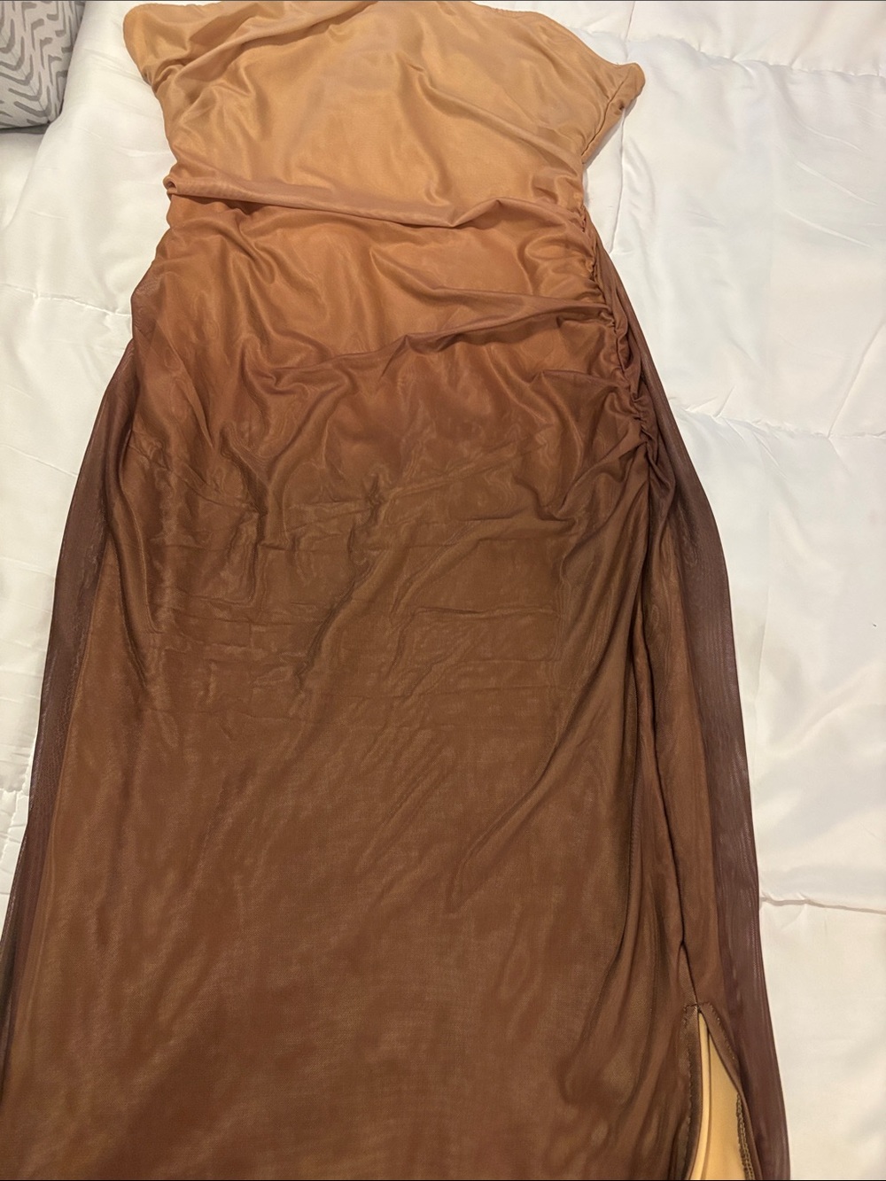 Strapless Ombre Tan-to-Brown Midi Dress - Picture 4 of 4
